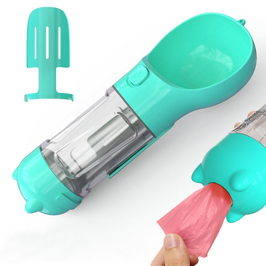 🐾 3-in-1 Portable Dog Water Bottle, Food Feeder & Poop Bag Dispenser